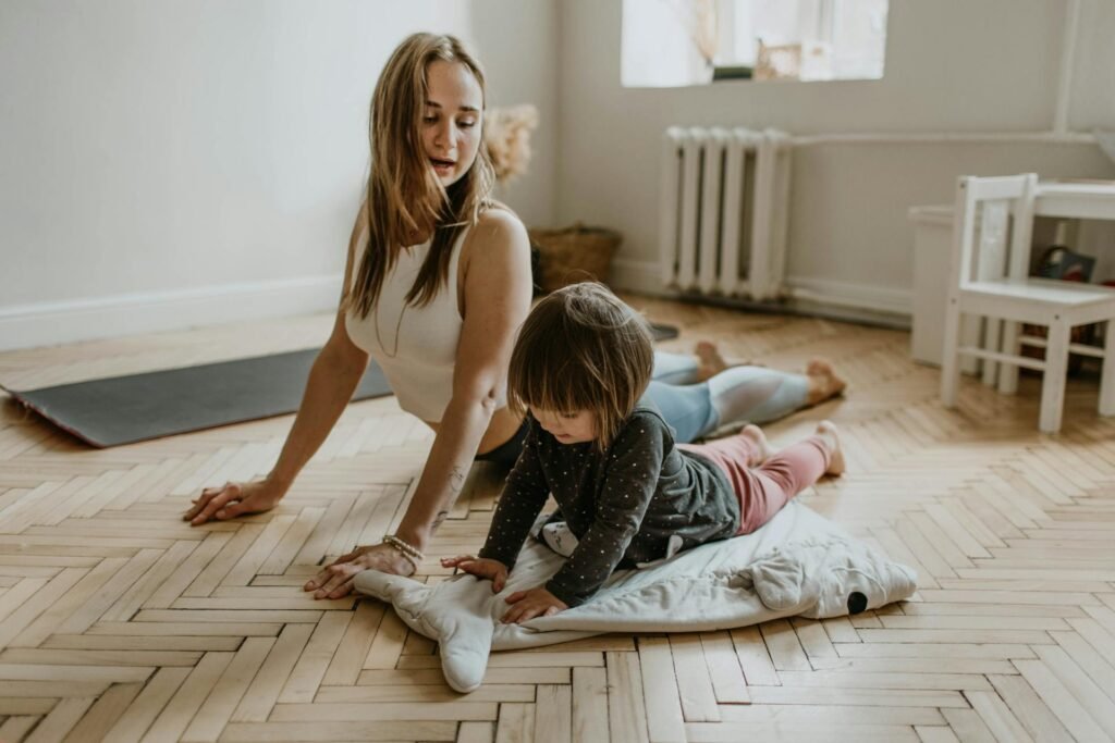 Parenting Stress to Thriving: How to Shift Out of Constant Stress mother and daughter doing exercise
